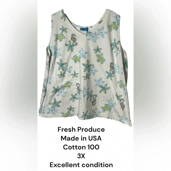 FRESH PRODUCE top ,women 3X. Boho,cottage core,White,starfish,sea horse.tank top - Picture 2 of 12